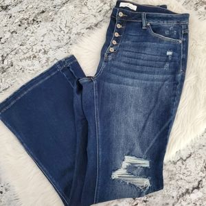 KanCan 2x wide flare jeans button fly distressed